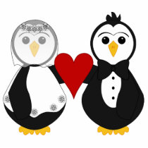 Married Penguins Holding A Heart photo sculptures