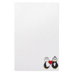 Married Penguins Holding A Heart Customized Stationery