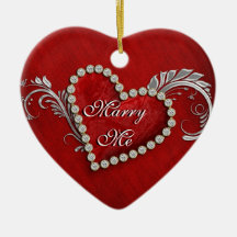 "Marry me" proposal red heart decoration Christmas Ornaments