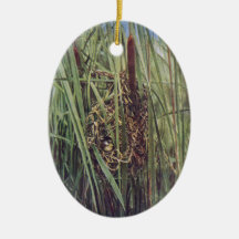 Marsh Wren Nest in Cattails Christmas Ornaments