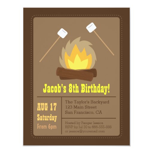 Marshmallows Bonfire Birthday Party Invitations