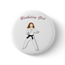 Martial Arts Birthday Girl (brunette) button badge