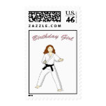 Martial Arts Birthday Girl brunette postage stamps