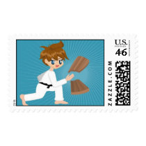 Martial Arts Boy Breaking Board Postage Stamps