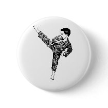 Martial Arts- Boy Kicking Pinback Buttons