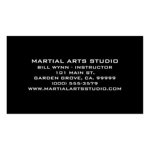 Martial Arts Business Cards (back side)