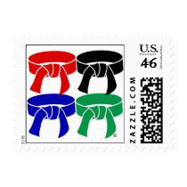 Martial Arts Four Belts Postage Stamps size small