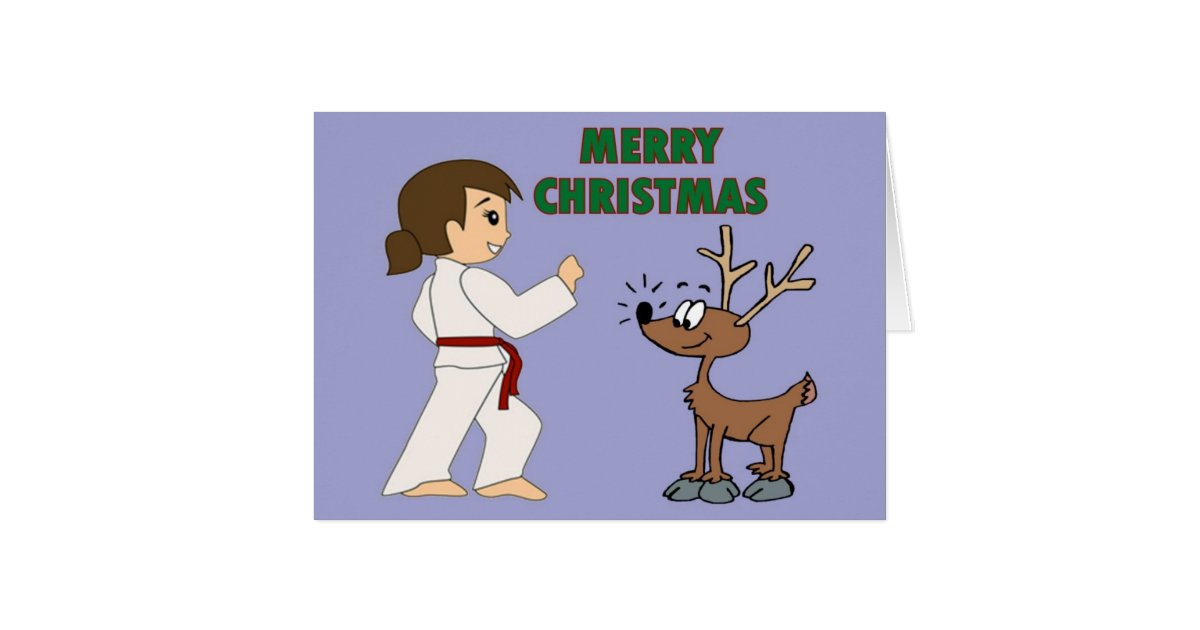 Martial Arts Girl and her Reindeer Christmas Cards Zazzle