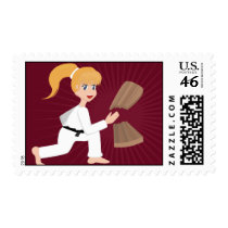 Martial Arts Girl Breaking Board Postage Stamps