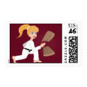 Martial Arts Girl Breaking Board Postage Stamps