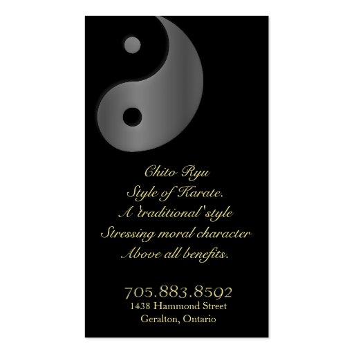 Martial Arts Karate Business Card Yin Yang (back side)