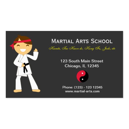 Martial Arts School Business Card Templates (front side)
