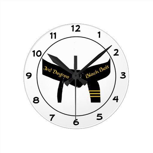 Martial Arts Third Degree Black Belt Round Clock