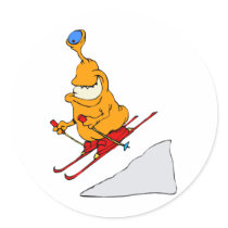 Martian Skier Round Stickers
