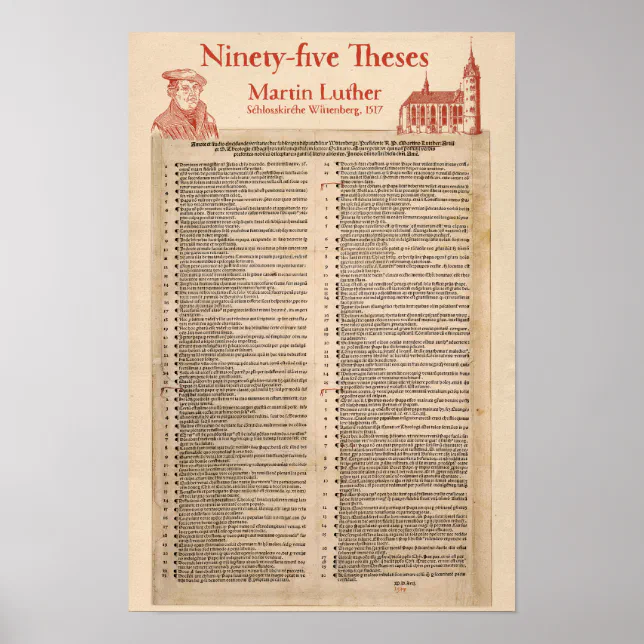 Martin Luther 95 Theses Original Latin Poster Zazzle