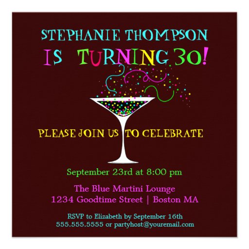 Martini Cocktail Birthday Party Invitation