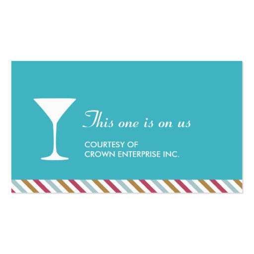 Martini cocktail blue holiday party drink ticket business cards (back side)
