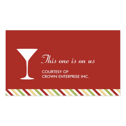 Martini cocktail red holiday party drink ticket business cards (back side)