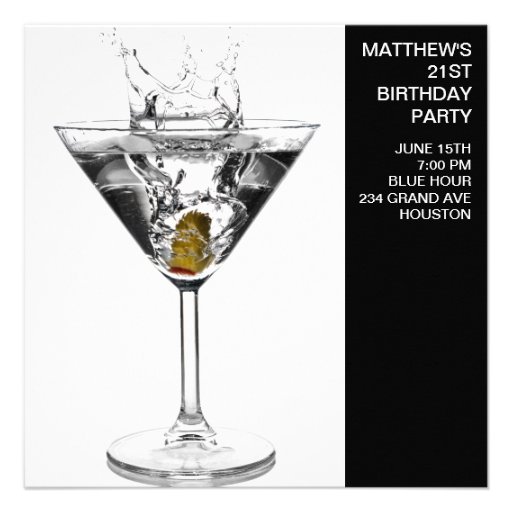 Martini Glass Mans 21st Birthday Party Personalized Invitations (front side)