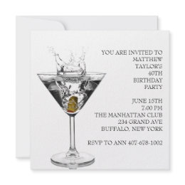 Martini Glass Mans 40th Birthday Party Announcements