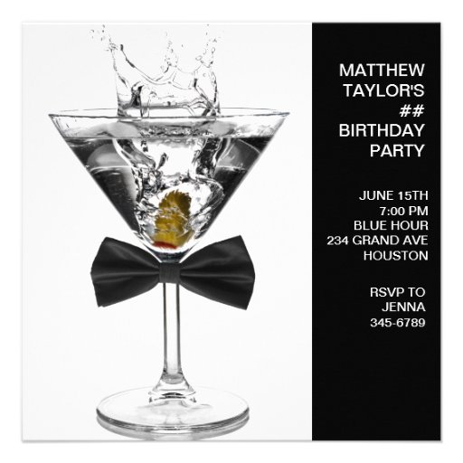Martini Glass Mans Any Number Birthday Party Personalized Invitation