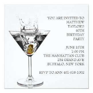 Martini Glass Mans Birthday Party Invitation