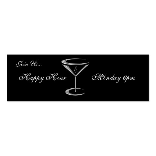 Martini Glass Metallic Happy Hour Business Cards (front side)