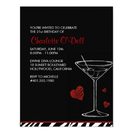 martini | love/ heart; birthday party announcement