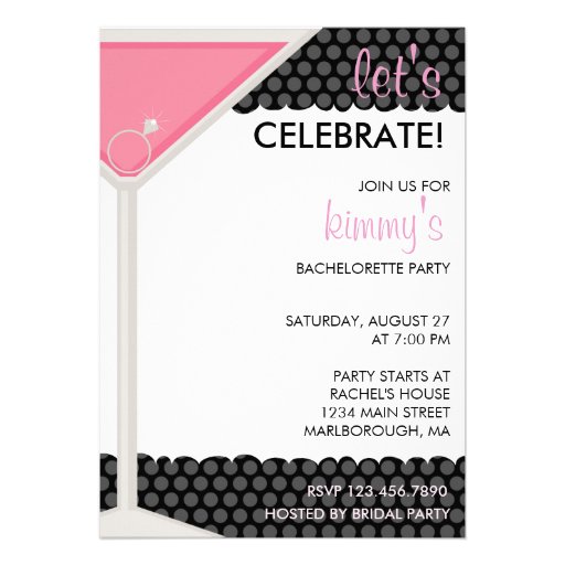 Martini & Ring Bachelorette Party Custom Invites (front side)