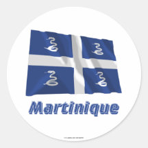Martinique Waving Flag with Name Round Sticker