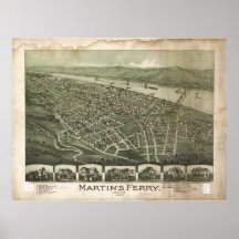 Martins Ferry Ohio 1899 Antique Panoramic Map Poster