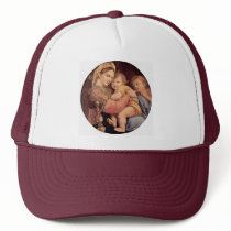 Mary With Christ Child And John The Baptist Tondo Trucker Hats