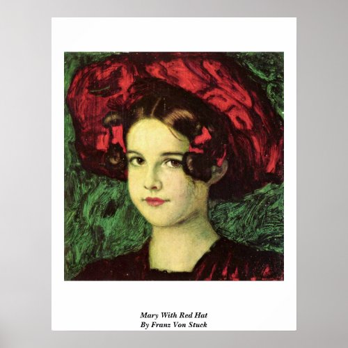 Mary With Red Hat By Franz Von Stuck Posters