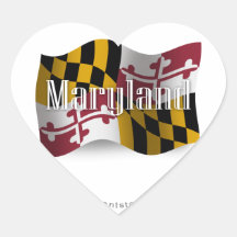 Maryland Waving Flag Heart Stickers
