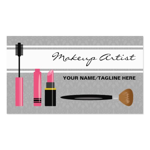 Mascara Lipstick And Brush Makeup Artist Business Card Templates (front side)