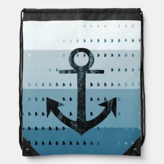 Masculine Blue Anchor Nautical Pattern Design Drawstring Bag