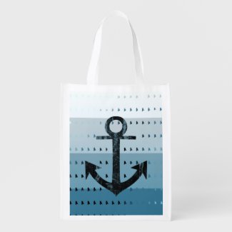 Masculine Blue Anchor Nautical Pattern Design Grocery Bags