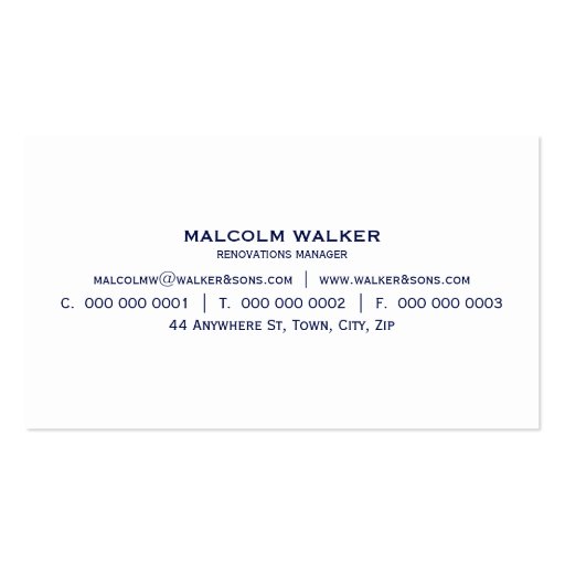 MASCULINE BUSINESS CARD :: simply smart  navy blue (back side)