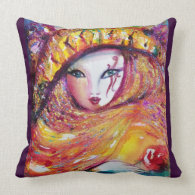 MASK IN YELLOW / Venetian Masquearde Ball, Purple throwpillow