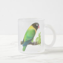 Masked Lovebird Green Parrot Frosted Glass Mug