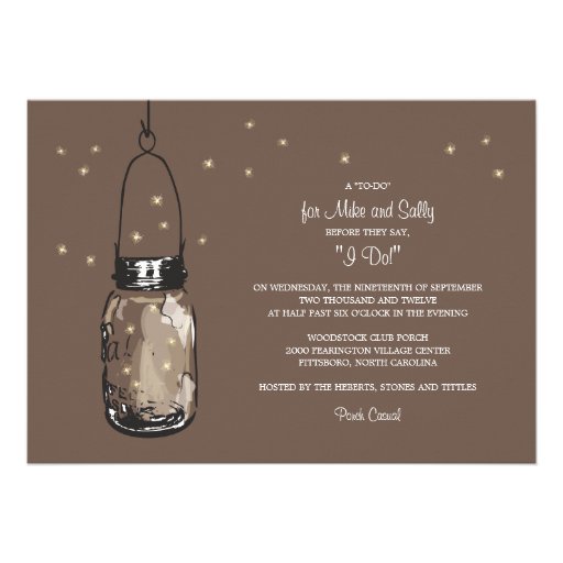 Mason Jar and Fireflies Engagement Party Personalized Invites