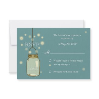 Mason Jar and Fireflies Heart RSVP Invitation