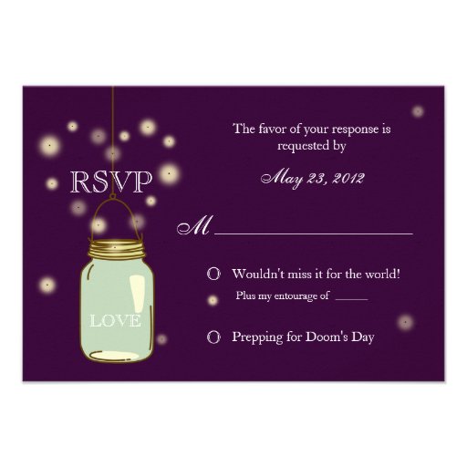 Mason Jar and Fireflies Heart RSVP Invitation