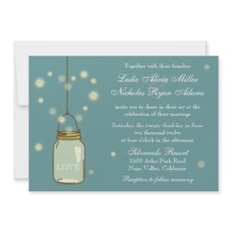 Mason Jar and Fireflies Heart Wedding Invitation