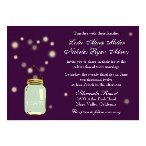 Mason Jar and Fireflies Heart Wedding Invitation