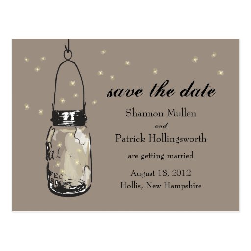 Mason Jar and Fireflies Wedding Invitations Post Card