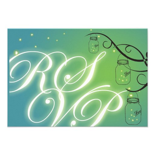 Mason Jar and Firefly RSVP - Green Teal Announcement