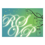 Mason Jar and Firefly RSVP Postcard - Green Teal