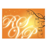 Mason Jar and Firefly RSVP - Sunset Orange Personalized Invite