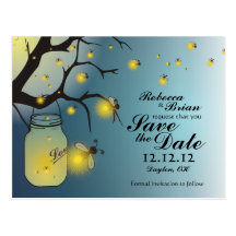 Mason Jar and Firefly Save The Date Postcard